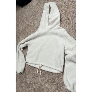 Wild Fable Faux Fur Crop Hoodie Tie-bottom hem